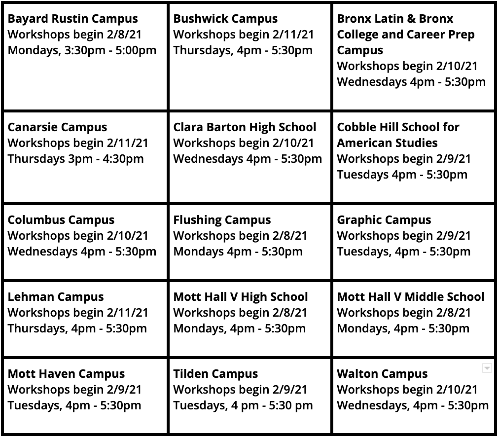 Spring 2021 Campus Schedule
